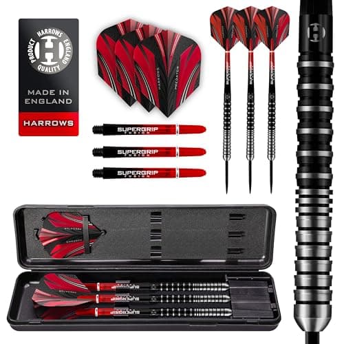 Image of Harrows Predator 90% Tungsten Steel Tip Darts Set 22g, 23g, 24g &25g - Includes Ultra Traction Grip, Supergrip Fusion Shafts, Prime Flights & Travel Case (26g)