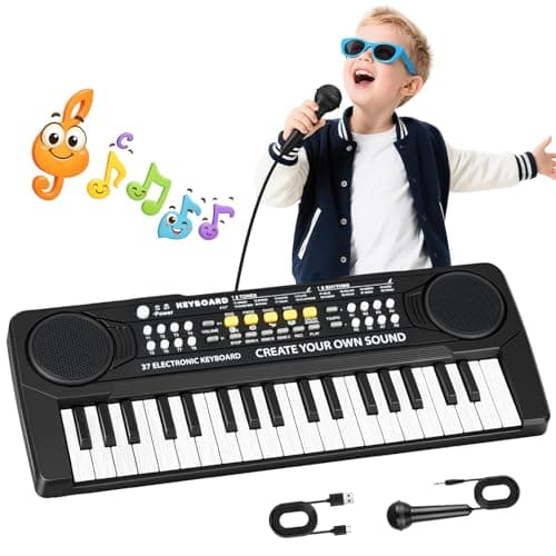 Image of m zimoon Kids Piano Keyboard, 37 Keys Electronic Music Piano for Kids with Microphone Portable Multi-Function Musical Instruments Educational Toy Birthday Gifts for Girls Ages 3-8 Black