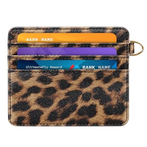 Image of Simikol Slim Minimalist Front Pocket RFID Blocking Credit Card Holder Small Wallet Cute Card Cases for Women, Leopard, 4 x 3.3 x 0.15 inches, Minimalist