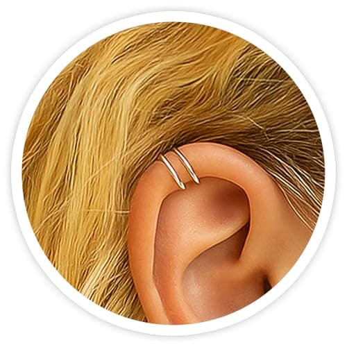 Image of 925 Sterling Silver Ear Cuff for Women – Fake Helix Cartilage Cuff 20G Clip-On Double Hoop – Non Pierced Spiral Ear Cuff Jewellery – No Piercing Needed Clip On Earring