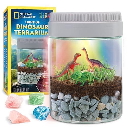 Image of National Geographic Dinosaur Terrarium Kit for Kids – Multicolour Light-Up Terrarium Kit for Kids, Build a Dino Habitat with Real Plants, Science Kit, Dinosaur Toys for Kids