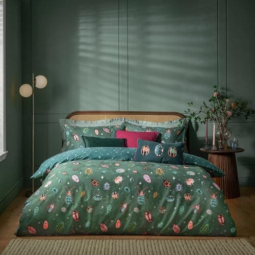 Image of furn. Beetalis Insect Duvet Cover Set - Iridescent Beetle Cosmic Starry Night Reversible Bedding (Green - Single)