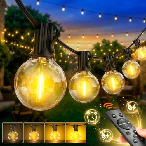 Image of Outdoor String Lights Mains Powered - G40 Garden Festoon Lights 100FT/30M Dimmable with Remote Control Shatterproof LED Bulbs 3 Modes & 2 Timer Settings Waterproof for Outdoor Patio Gazebo Pergola