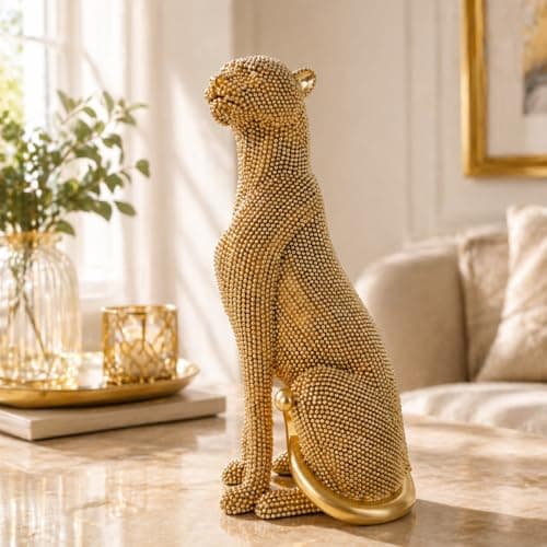 Image of Shlinnuo Cheetah Statue Home Decor, Gold Cheetah Figurine, Modern Art Leopard Sculpture,Panther Ornament for Living Room, Office, Bookshelf（Gold）