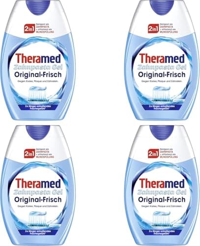 Image of Theramed Toothpaste 2 in 1 Original, Fluoride Toothpaste, Freshens Breath and Protects Teeth, 4 x 75 ml