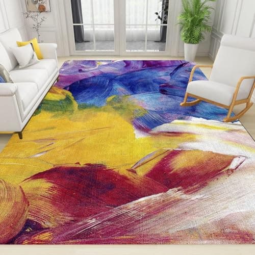 Image of XEODIAT Abstract Multi Colorful Art Area Rug Creative Graffiti Paint Washable Floor Carpet, Soft and Plush Mats for Living Room Bedroom 50 x 80 cm