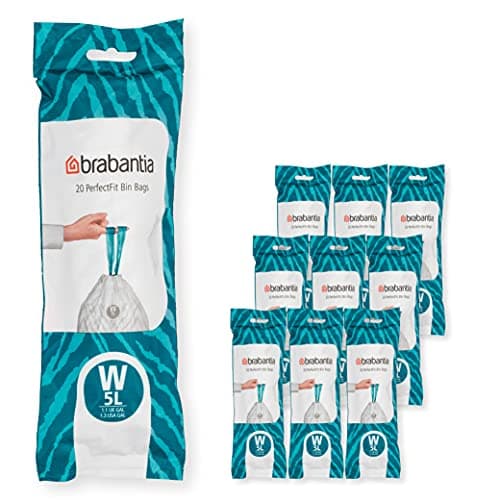 Image of Brabantia 137884 PerfectFit Bin Liners Multipack (Size W/5 Litre) Thick Plastic Trash Bags with Tie Tape Drawstring Handles (200 Bags), White