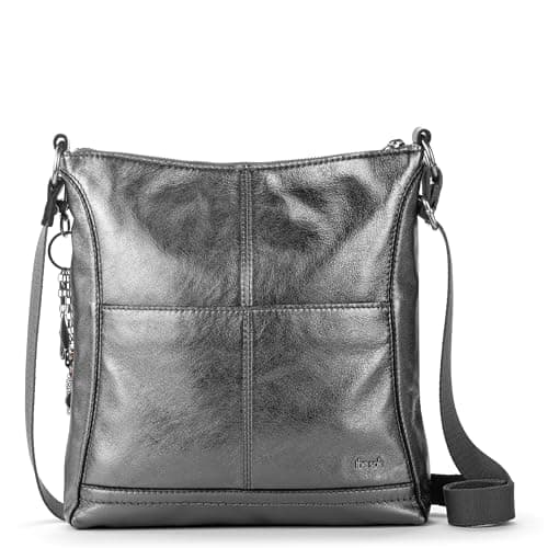 Image of The Sak Lucia Crossbody Bag in Leather, Convertible Purse with Adjustable Strap, Gunmetal, One Size, Lucia Leather Adjustable Crossbody