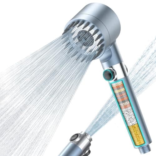 Image of MEKO Hard Water Filter Shower Head with 15 Stage Filter, 3+1 Spray Jet Modes High Pressure Shower Head and 1.5m Hose, Handheld Massage Shower Filter for Residual Chlorine Remove (Blue)