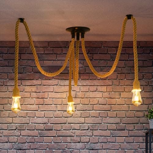 Image of ANWIO 3 Head Rope Spider Light, Gold Rope Ceiling Light,DIY Rope Pendant Lighting Ceiling,Bedroom Lights Shades,Industrial Hanging Ceilings Fitting,Led Spider Shaped Chandelier,Loft Lighting（1PCS）