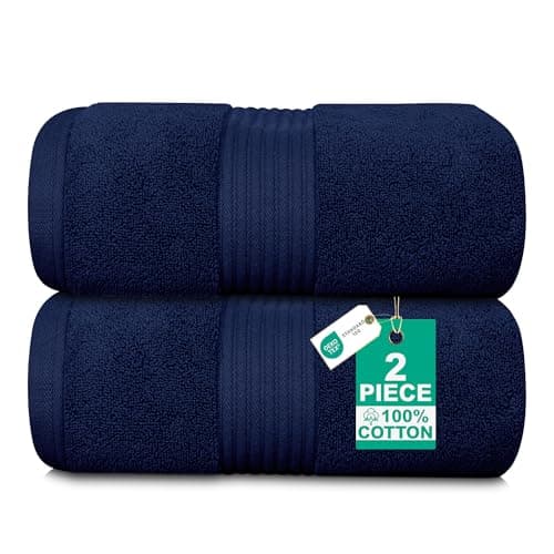 Image of Luxury Set of 2 Jumbo Bath Sheets - Zero Twist 100x150 cm Extra Large Sheet, 100% Pure Thick Cotton - Fluffy, Super Soft, Quick Dry & Highly Absorbent Hotel Quality Bathroom Towel 580 GSM | Navy