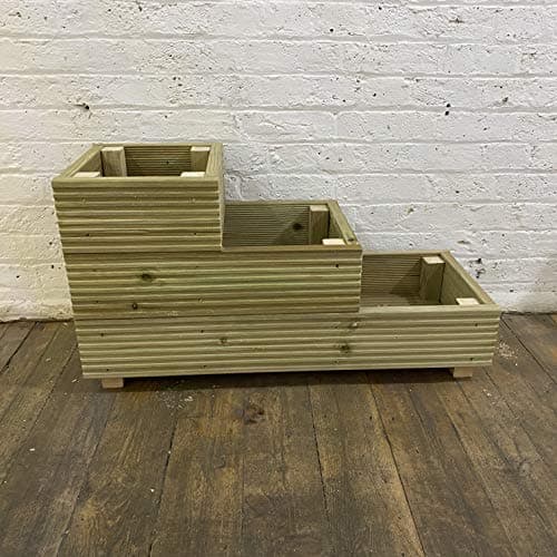 Image of Cutncraft Designs Medium 3 Tiered Garden Steps Level Wooden Decking Patio Planter Trough herb Box