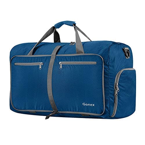 Image of Gonex 60L Foldable Travel Duffle Bag with Shoes Compartment, Packable Lightweight Water Repellent Holdall Bag for Camping Gym Weekender Bag Deep Blue
