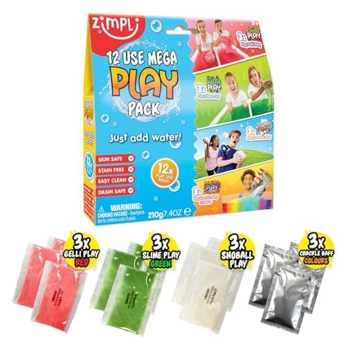 Image of ZIMPLI - 12 Use Mega Play Pack, 3 x Gelli Play, 3 x Slime Play, 3 x Snoball Play & 3 x Crackle Baff, Children's Sensory Toy, DIY Creative Toy, Xmas Present