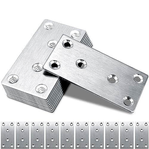 Image of Gorffy 10pcs Flat Brackets for Wood, 80 × 40 × 1.75mm Flat Joining Plates, Sleeper Bracket Heavy Duty, Stainless Steel Mending Plates for Connector, Metal Brackets for Wood Fixing