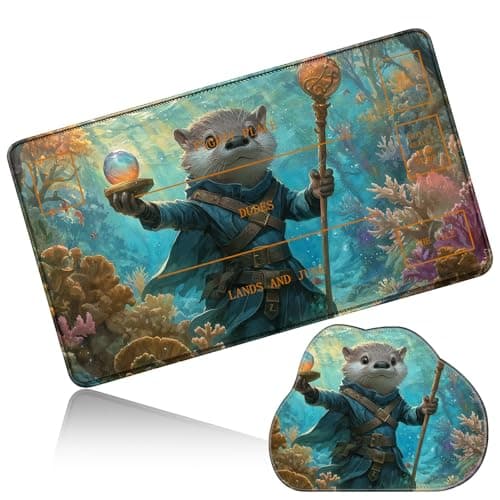 Image of Dikoer MTG Playmat with Cloud Mouse Pad Set 24x14 in Card Play Mat with Magic Zones, Stitched Edges Adventure Gaming Desk Mat Small Mousepad for Commander TCG Inked Games, Sea Sloth