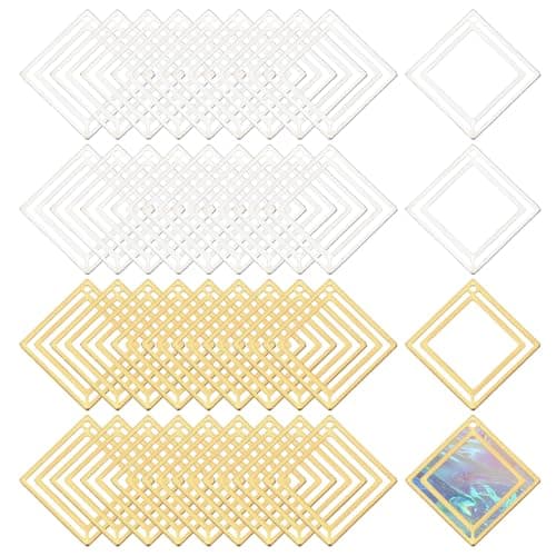 Image of CHGCRAFT 40 Pcs 2 Color Open Bezel Pendant Brass Pendant Hollow Frame Open Frame Pendants Charms for Resin Jewellery Making DIY Earring Pendants Keychain Necklace Kit