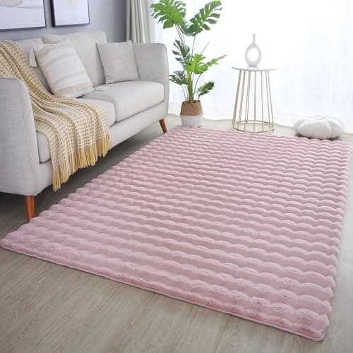 Image of Orbie Plain Living Room Area Rug Machine Washable Plain Rug with Ridge & Furrow Machine Carved Pattern Modern Super Soft Area Rug for Living Room Bedroom Hallway in 5 Colours- Baby Pink- 80 x 120 cm