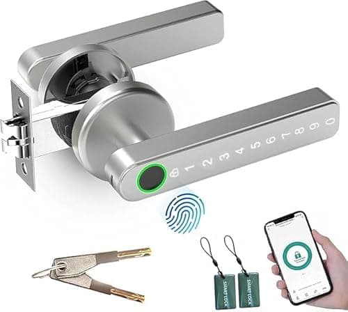 Image of AILRINNI Smart Door Lock - 5 in 1 Fingerprint Door Lock,Zinc Alloy, with APP/IC Card/Passcode/Key/Fingerprint Biometrics, Single Side Smart Door Handle for Home, Bedroom, Hotel(APP Smart Management)