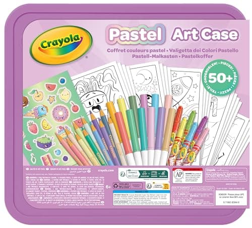 Image of CRAYOLA Pastel Art Case - 50+ Pieces of Pastel Colouring Fun! | Includes Crayons, Markers, Pencils, Stickers & Paper | Ideal for Kids Ages 4+