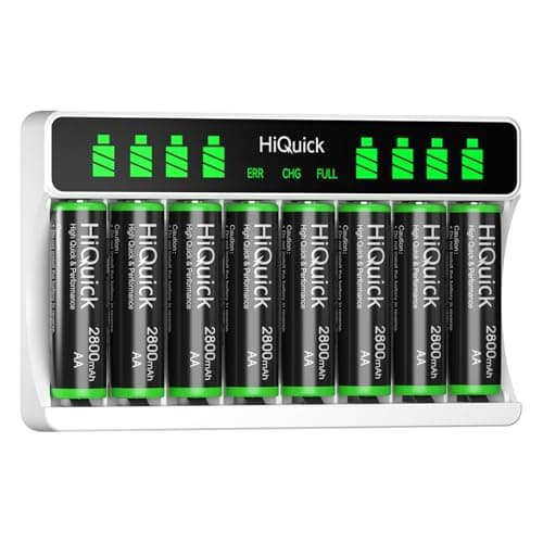 Image of HiQuick 8-slot AA AAA LCD Battery Charger, 5V 2A Type C Input, with 8 x 2800mAh AA NI-MH Rechargeable Batteries, Battery and Charger Set