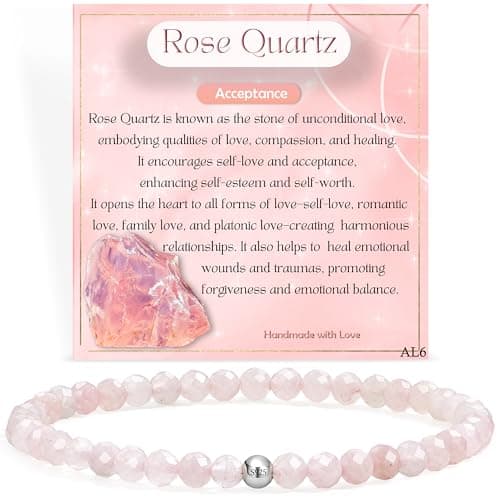 Image of Farfume Crystal Beaded Bracelets for Women, 925 Sterling Silver 4mm Bead Chakra Stretch Bracelets, Gemstone Natural Stone Ladies Jewellery Gifts (Rose Quartz)
