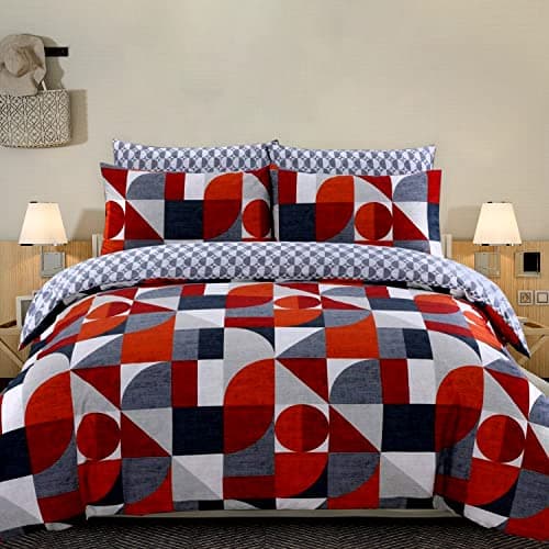 Image of DTEX HOMES Super King Duvet Set 100% Pure Cotton Reversible Printed Hotel Quality Duvet Cover Ultra Soft Easy Care Super King Duvet Cover Set Super Soft and Luxury Duvet Cover Sets (Geomtric Multi)