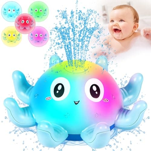 Image of Jiosdo Baby Bath Toys, Octopus Spray Water Light Up Bath Toys, Automatic Induction Water Toys, Bath Time Shower Bathtub Toys Gifts for Toddlers Girls Boys(Blue)
