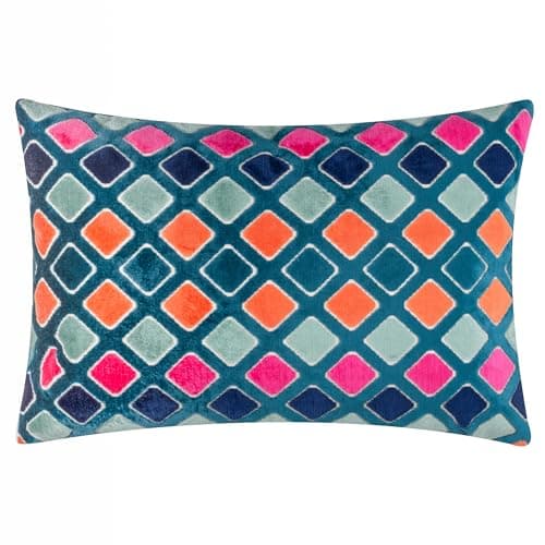 Image of furn. Metro Diamond Cushion Cover – Geometric Velvet Jacquard Decorative Case (Multicolour – 35x50cm)