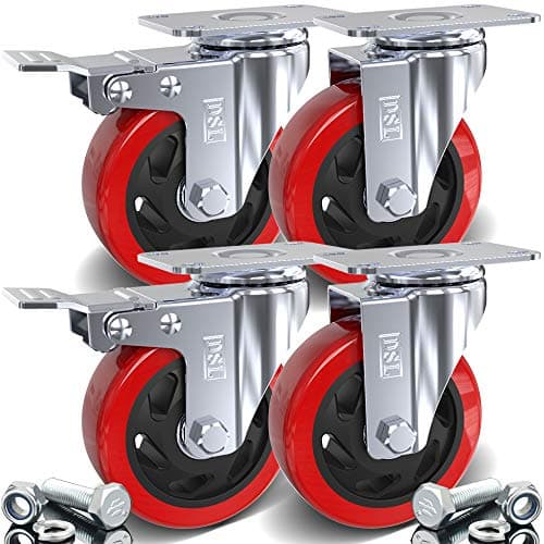 Image of DSL 4 x Heavy Duty 2 Castor with 2 Braked Double Bearing 100mm Swivel Castor Wheel Trolley Furniture Caster 700KG + Free Bolt Fitting