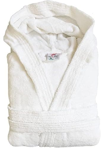Image of Stars and Stripes Organic Ecological Sustainable HOODED White Cotton Terry Towel Plain Bathrobe