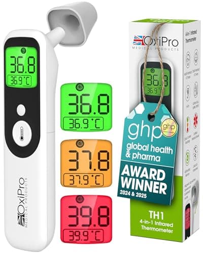 Image of OxiPro TH1 Thermometer - Health & Pharma Award Winner 2025 - In-Ear, Forehead, Non-Touch & Baby Modes - Infrared Thermometer for Newborn, Baby, Kids, Children & Adult Temperature Measurement