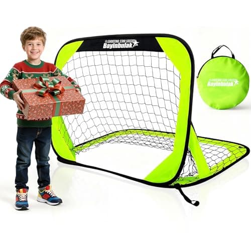 Image of BAYINBULAK Pop-Up Football Goals –3.3x2.3FT Mini Foldable Garden Nets with Carry Bag | Great for Outdoor Play & Holiday Gifting