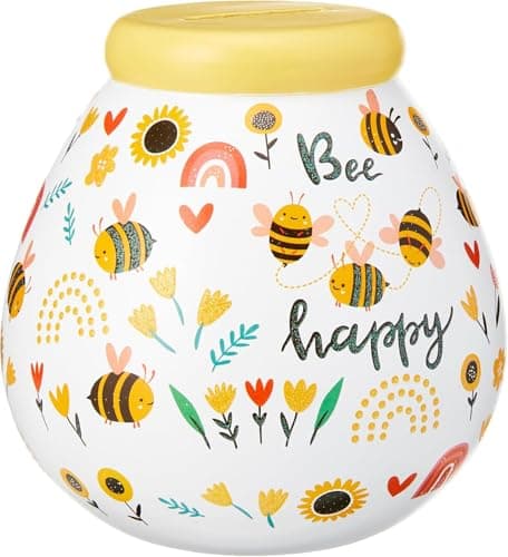 Image of Pot of Dreams Hand Painted Bee Happy Kids Save And Smash Handcrafted Ceramic Money Box | Eco Freindly & Recyclable Piggy Bank | Perfect Decorative Gift and Save for New Toys & Video Games