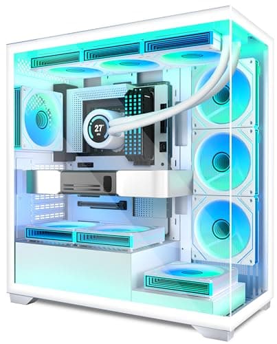 Image of ANSAITE Mid-Tower PC Case - 7 × Pre-Installed 120mm PWM ARGB Fans,Panoramic Tempered Glass Computer Case with Type-C,360mm Radiator Support,Fits up to 10x 120mm Fans,White