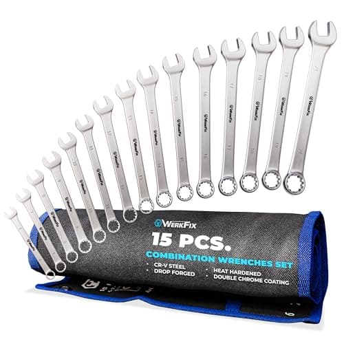Image of S&R WERKFIX Professional Metric Combination Spanner Set (Set of Spanners) 15 pcs 6–21 mm – Thin Ring Spanner for Bike & Garage | CRV Steel | Roll-Up Bag