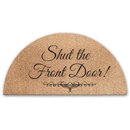 Image of Hairyworm Funny Doormat (40cm x 80cm) Small Semi Circle Doormat, Shut The Front Entrance Frontt Door Mat, Coconut Core Fibre Heavy Duty Mat, Rug, Doorway Indoor Natural Coir Mat
