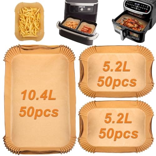 Image of GINOYA Air Fryer Liners for Ninja Foodi FlexDrawer Air Fryer AF500UK AF500UKCP/Duronic AF34/COSORI Smart Air Fryer TwinFry/Instant VersaZone 8.5L, 150PCS Paper Accessories for 10.4L/10L Air Fryer