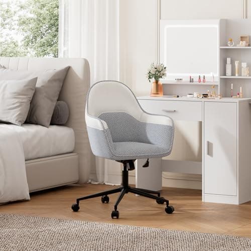 Image of DEVAISE Comfy Home Office Chair with Wheels Desk Vanity Chair Modern Swivel Dressing Chairs With Adjustable Height for Home Office, Bedroom, Dressing Room, Blue