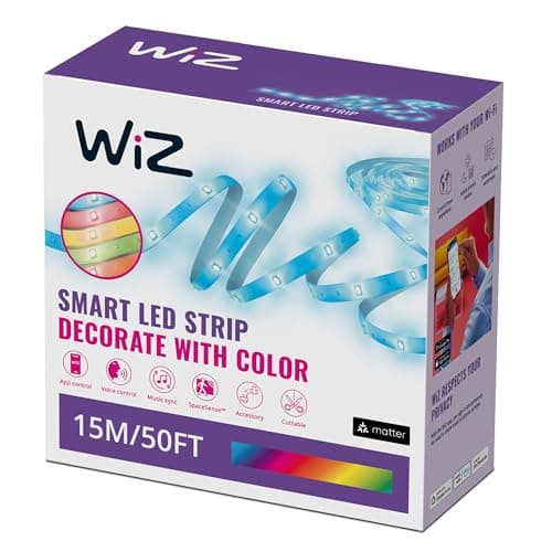 Image of WiZ Smart RGB LED Strip Light, 15 m Cut to Fit, 16 Million Colors, Dynamic Scenes, Wi-Fi, Voice/App Control, Works with Google Home, Alexa and HomeKit, LED Lights for Bedroom, Kitchen, Living Room