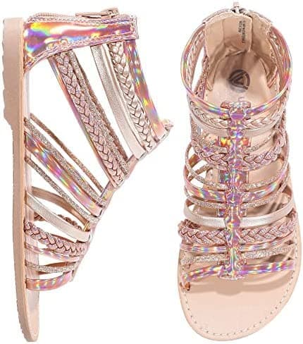 Image of MIXIN Girls Gladiator Sandals for Big Kid Little kids with Strappy Ankle High Back Zipper Gold Size UK12