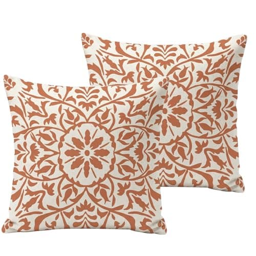 Image of Bdfgh Orange Set of 2 Cushion Covers 45 x 45 cm Bohe Flower Modern Case for Sofa Bed Couch Outdoor Cushions Covers 18 x 18 Inch Home Garden Decorations