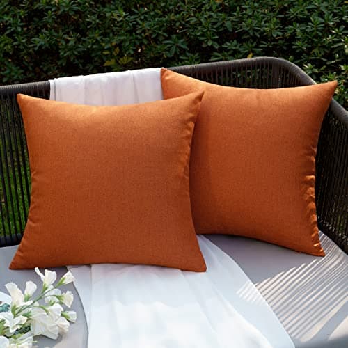 Image of EMEMA Outdoor Cushion Covers Waterproof Decorative 18 x 18 Inch Throw Pillow Covers for Furniture Patio Couch Garden Orange Sofa Bed Linen Balcony Outside Cushions 45 x 45 cm Set of 2