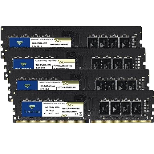 Image of Timetec 64GB KIT(4x16GB) DDR4 3200MHz (or 2933MHz or 2666MHz) PC4-25600 Non-XMP CL22 1.2V Non-ECC Unbuffered 2Rx8 Dual Rank 288 Pin UDIMM Desktop PC Computer Memory RAM Module Upgrade