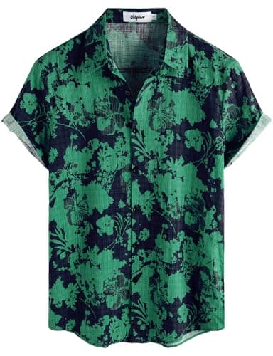 Image of VATPAVE Mens Floral Hawaiian Shirts Short Sleeve Button Down Beach Shirts Large Green Blue