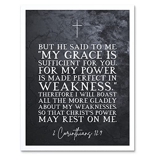 Image of Artery8 2 Corinthians 12:9 Made Perfect in Weakness Christs Power Rests in Me Christian Bible Verse Quote Scripture Typography Art Print Framed Poster Wall Decor 12x16 inch