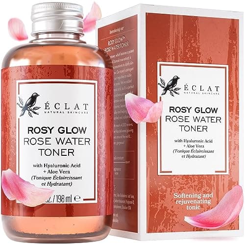 Image of Eclat Skincare Rose Water Toner – Hydrating Toner for Face - Rosewater with Hyaluronic Acid & Aloe Vera - Alcohol Free & Skin Soothing Formula - Rejuvenating & Calming Facial Skin Care 198 ml