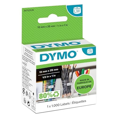 Image of DYMO Authentic LabelWriter Small Multi-Purpose Labels | 13 mm x 25 mm | Self-Adhesive | Roll of 1000 | Easy-Peel Labels | for LabelWriter Label Makers | Made in Europe