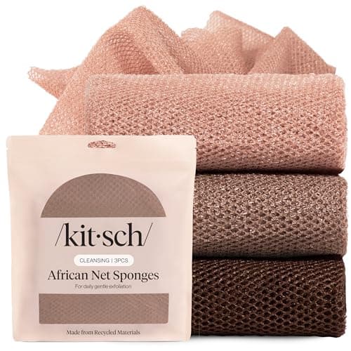 Image of Kitsch African Net Sponge – Exfoliating Body Scrubber for Cleansing & Gentle Daily Exfoliation – Stretchable Bath Sponge for Hard-to-Reach Areas, Long-Lasting Shower Essential - Rosewood, 3 Pcs