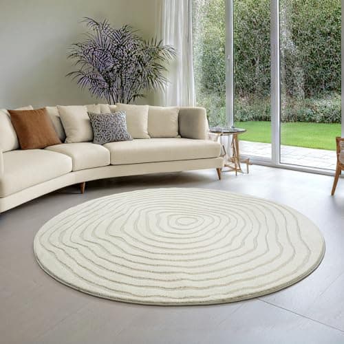 Image of the carpet Everest Modern Short Pile Rug, High/Low Structure, 3D Effect, Soft Surface and High Pile Density, Ideal for Living Room & Bedroom, Cream, 120 cm Round